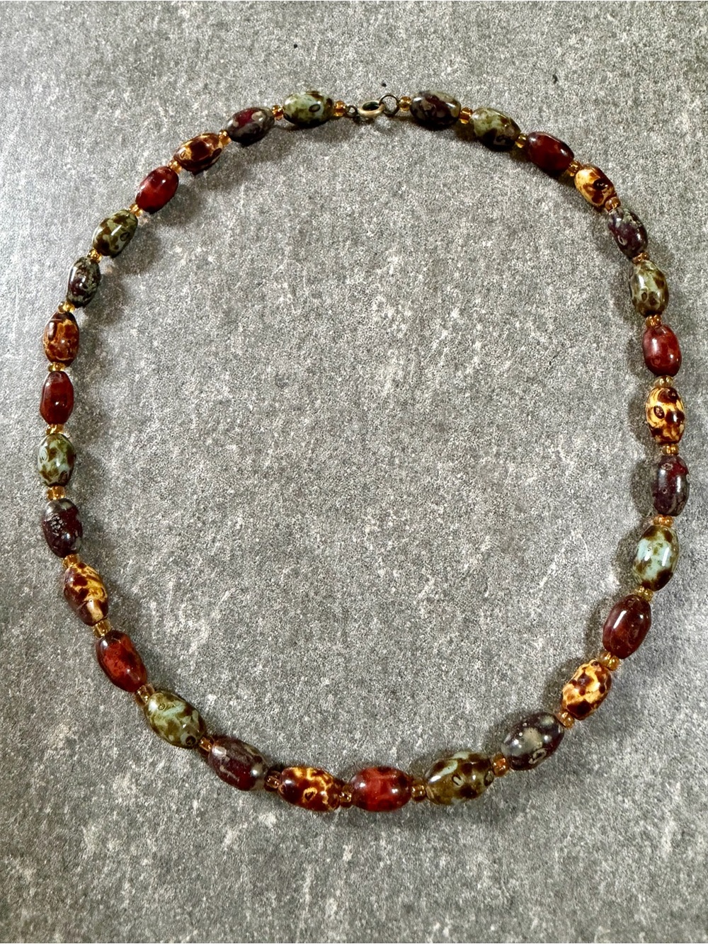Multicolor Glass Bead Necklace - Earth Tone Statement Jewelry